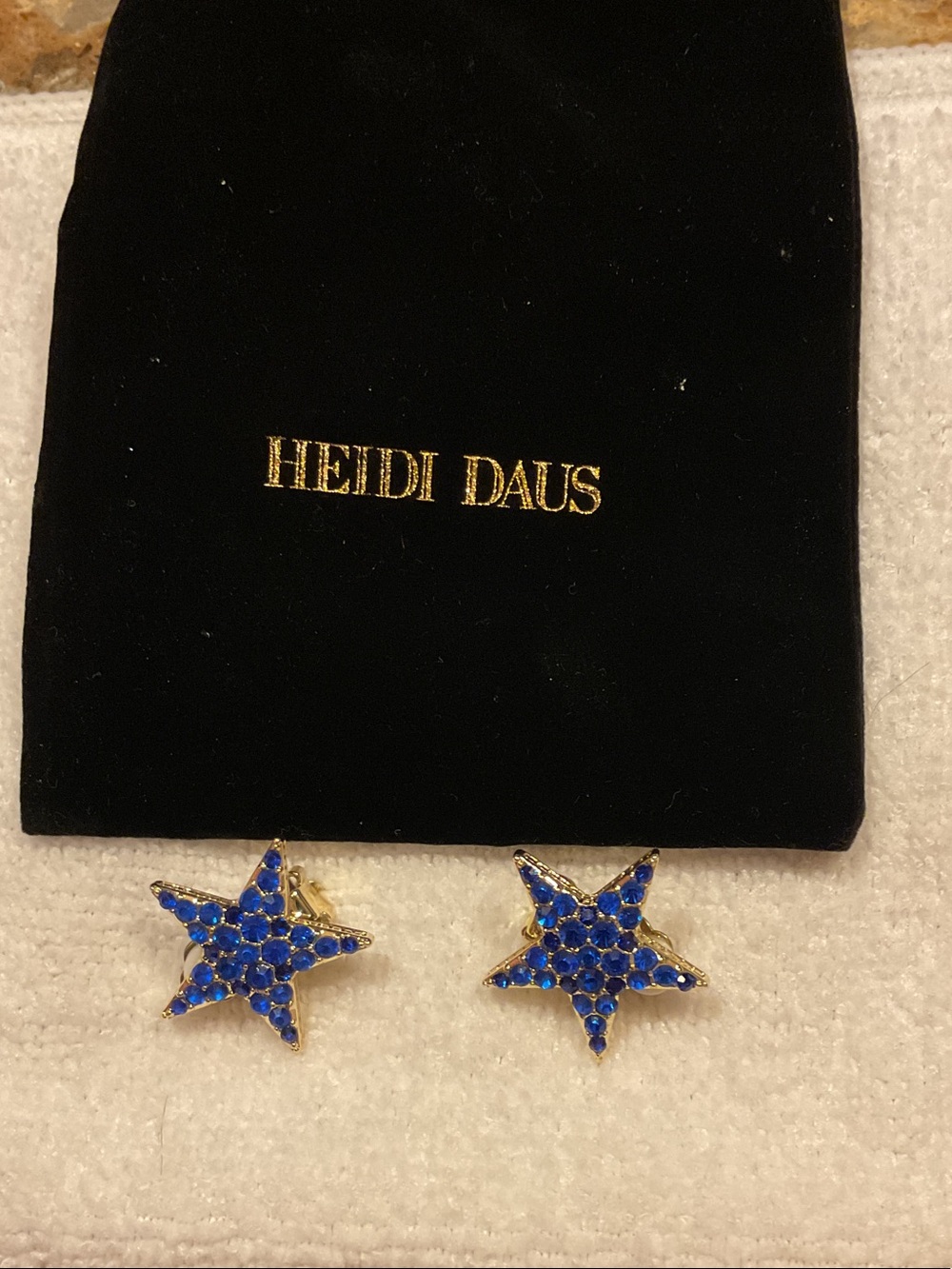 Heidi Daus BLUE gold-tone Star Clip Back Earrings